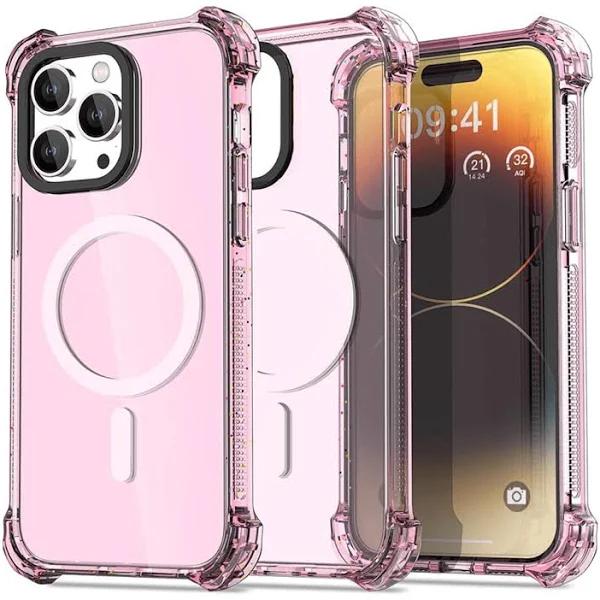 iPhone 15 Pro Compatible Case Cover With Clear Bounce Impact Compatible With Magsafe Technology - Clear Pink