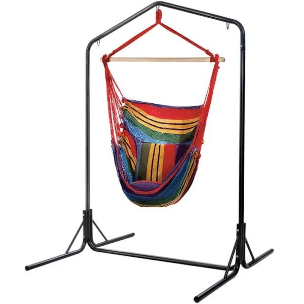 Gardeon Outdoor Hammock Chair With Stand Swing Hanging Pillow Rainbow