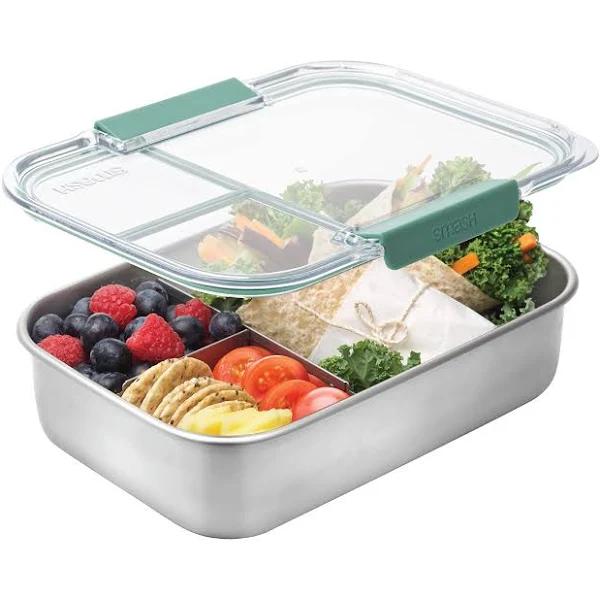 Smash Stainless Steel Bento Lunch Box, 3 Compartments, Sage 1300ml