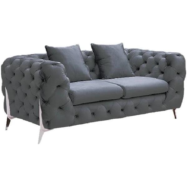 Grand Tufted Lounge - Dark Grey Velvet - Silver Legs