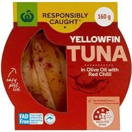 Woolworths Yellowfin Tuna Olive Oil with Red Chilli 160g