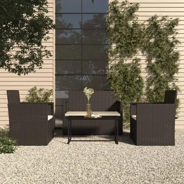 vidaXL 4 Piece Outdoor Lounge Set with Cushions Poly Rattan Black