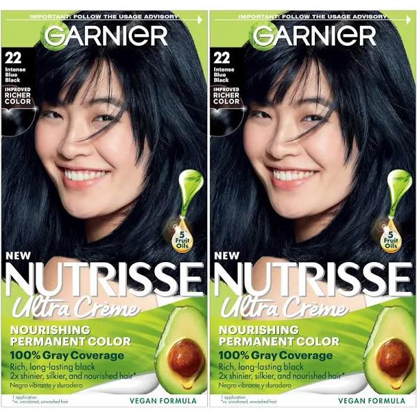 Garnier Hair Color Nutrisse Nourishing Creme, 22 Intense Blue Black, 2 Count