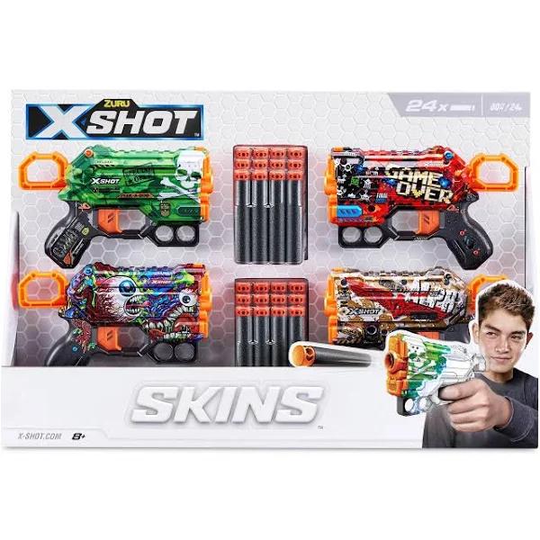 X-Shot Skins Menace Dart Blaster 4 Pack (24 Darts) by Zuru