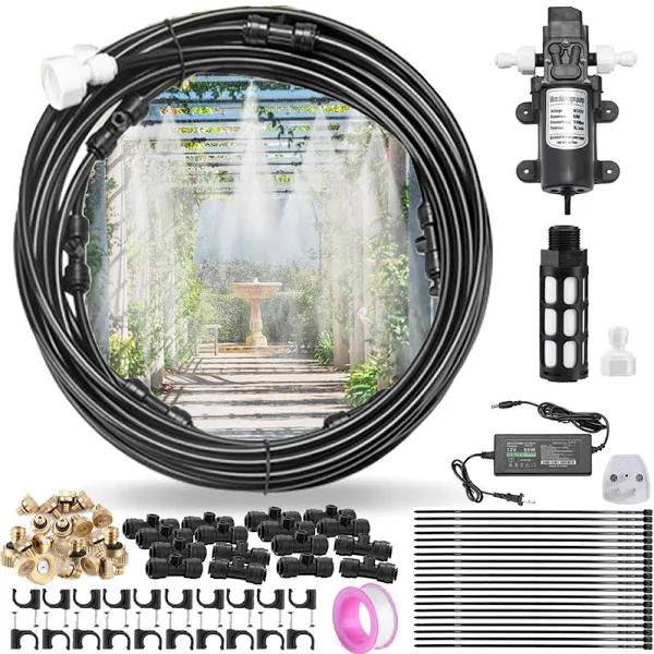 CozyCabin Outdoor Misting Cooling System with Pump - 40ft (12m) Misting Line with Filter + 6 Brass Mist Nozzles (3/4") for Patio Garden Greenhouse