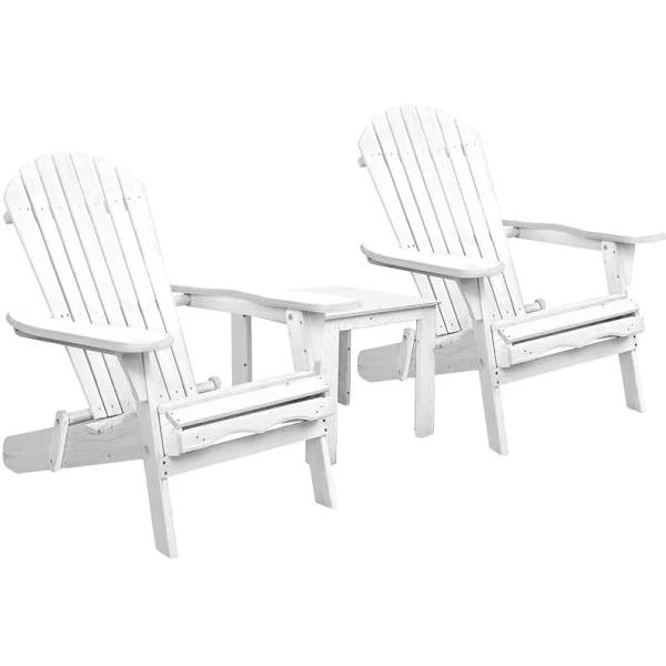 3 Piece Outdoor Adirondack Beach Chair and Table Set – White