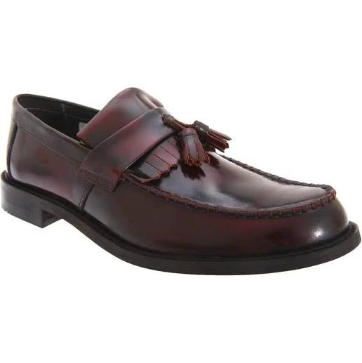 Roamers Mens Toggle Saddle Hi-Shine Leather Loafers Oxblood 11 UK