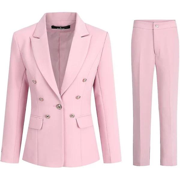 Yunclos Women's Classic Business Slim Fit Blazer And Trousers - Professional Suit Set Pink