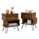 Giantex 2x Wooden Nightstand Bedside Table End Table Storage Shelf Metal Legs Living Room Bedroom w/Drawer