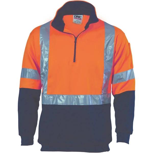 DNC HiVis 1/2 Zip Fleecy with ‘X’ Back & Additional Tape On Tail - Orange/Navy - 2XL