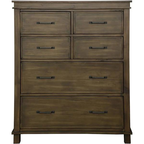 Lily Tallboy 6 Chest of Drawers Solid Pine Wood Bed Storage Cabinet -Rustic Grey