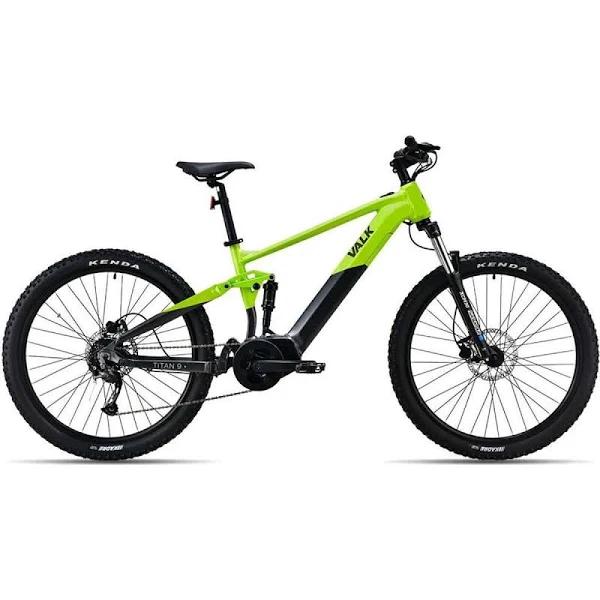 VALK Titan 9+ Electric Dual Suspension Mid Drive Mountain eMTB Bike, Medium Frame, Black/Lime