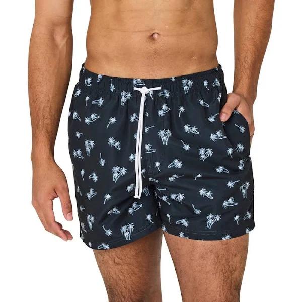 Wave Zone Men's Palm Print Swim Shorts - Black - Size XL