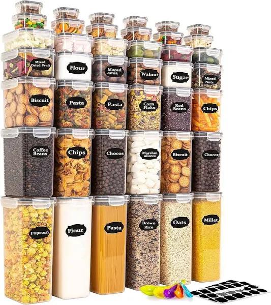 [42 Pack] Feshory Airtight Plastic Food Storage Containers Set for Pantry Organiser - Pantry Storage Containers for Kitchen Storage & Organisation