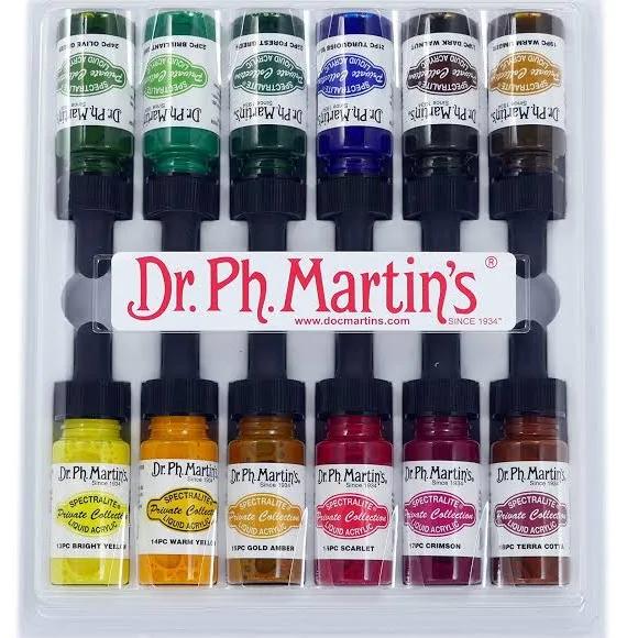 Dr. Ph. Martin's Spectralite Private Collection Liquid Acrylics, 0.5 oz, Set of 12 (Set 2)