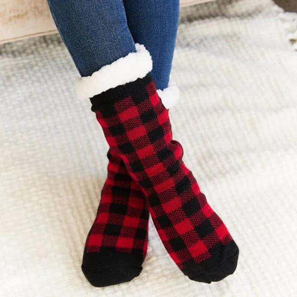 Personalised Cozy Buffalo Plaid Sherpa Lined Slipper Socks - Thank You