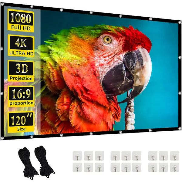 Projector Screen 120 Inch 16:9 HD Foldable Portable Projection Movies Screen for Home Theater Outdoor Indoor Support Double Sided Projection