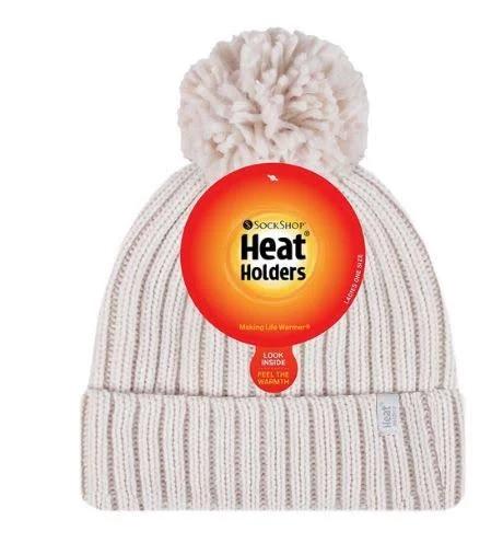 Heat Holders Arden Ribbed Hat Turnover Thermal Beanie & Pom Pom -Womens