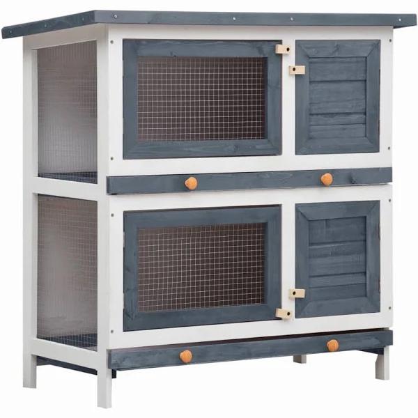 vidaXL - Outdoor Rabbit Hutch 4 Doors Wood - Grey