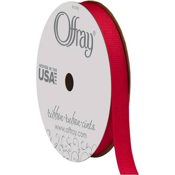 Offray Grosgrain Ribbon 3/8"X18'-Red