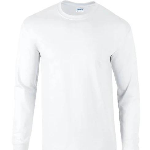 Gildan Mens Plain Crew Neck Ultra Cotton Long Sleeve T-Shirt White XL