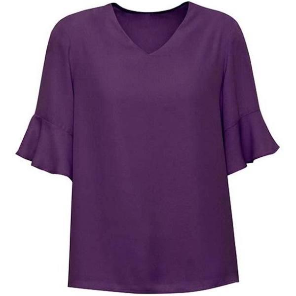 Biz Corporates Aria Womens Fluted Sleeve Blouse Purple Reign Size 14