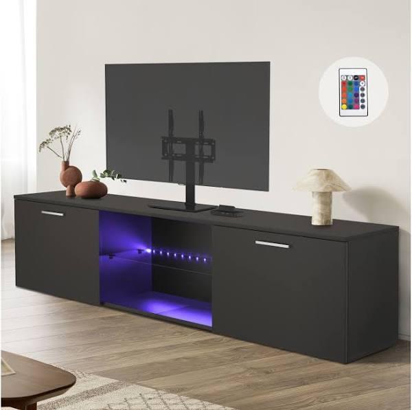 Advwin TV Entertainment Unit TV Cabinet Stand w/LED Glass Shelf Adjustable Height Tabletop TV Stand Black