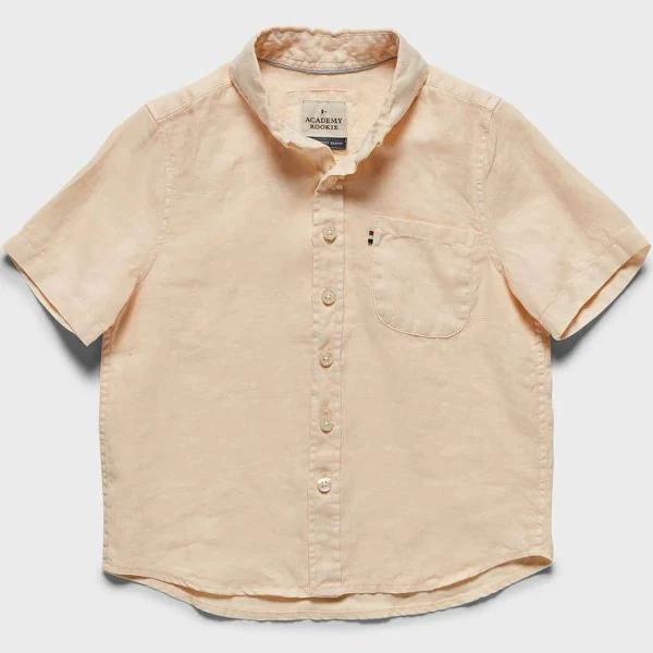 The Academy Brand Boy's Hampton Short Sleeves Linen Shirt - Kids in Beige, Size - 5 | AfterPay Available