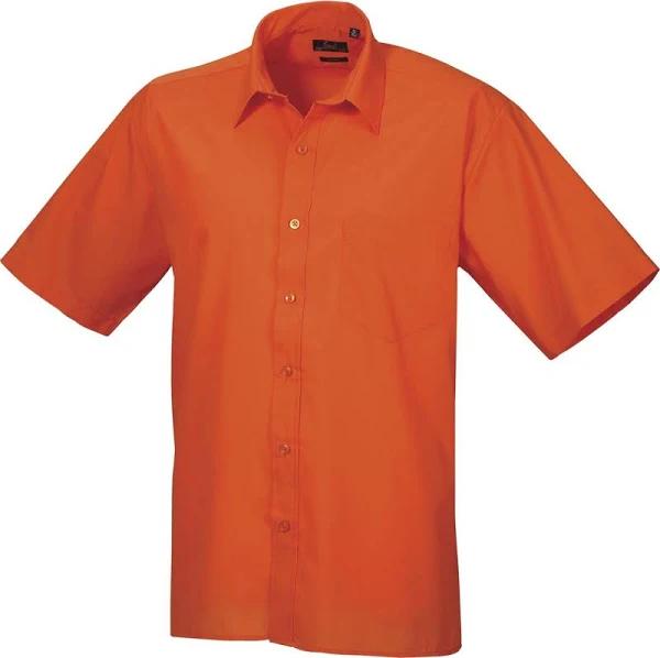 Premier Mens Short Sleeve Formal Poplin Plain Work Shirt Orange Poplin Shirt