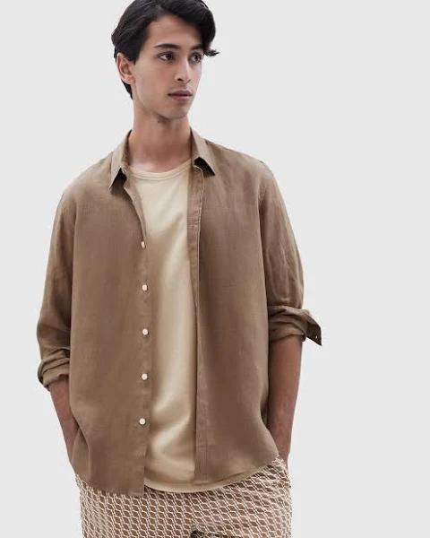 Unison Linen Regular Fit Shirt in Cream Brown L