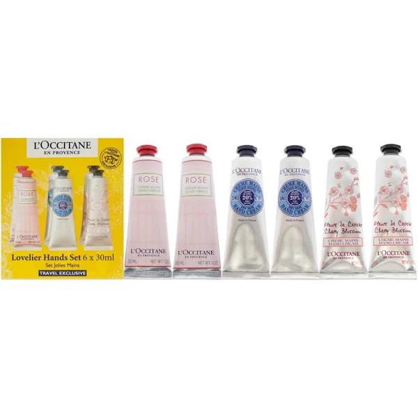 L'Occitane - Lovelier Hands Set: 2xRose Hand Cream 30ml+2x Shea Butter Hand Cream 3ml+2x Cherry Blossom Hand Cream 30ml