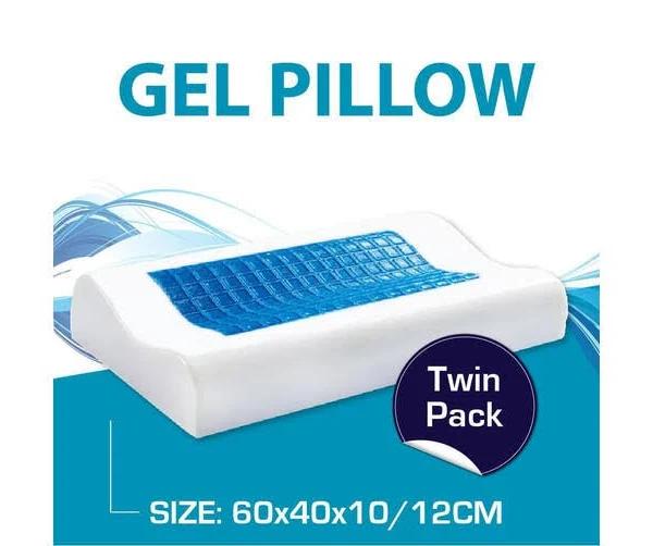 Twin Pack Curved Shape Memory Foam Pillow With Cooling Gel Top With Cover