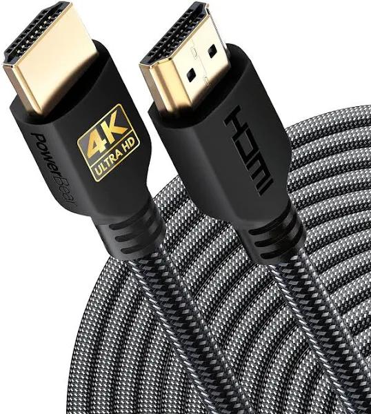 PowerBear 4K HDMI Cable 25 Ft | High Speed, Braided Nylon & Gold Connectors, 4K @ 60Hz, Ultra HD, 2K, 1080p, Arc & CL3 Rated | For Laptop, Monitor,