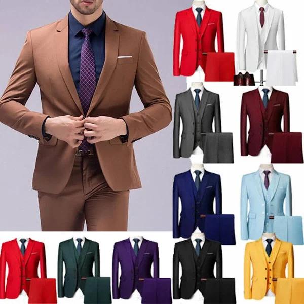 Men Blazer Suit Fit Slim Jacket Vest Pants Sets For Formal Business