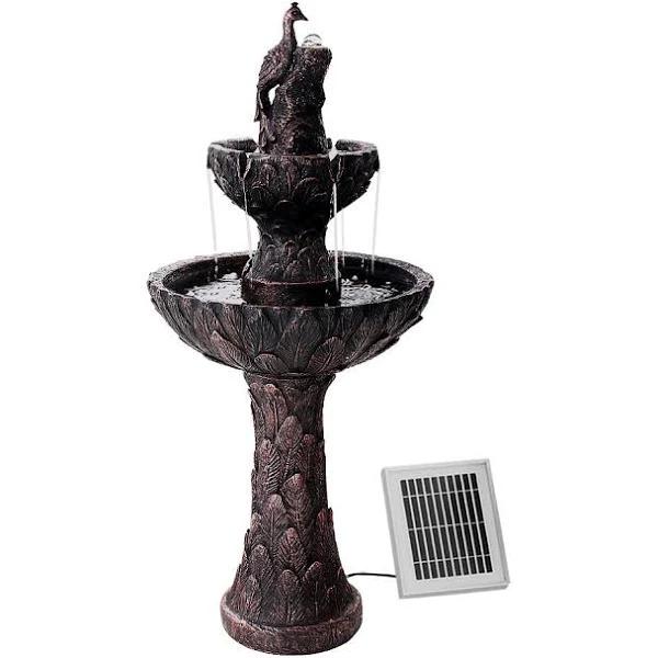 Solar Powered Water Fountain Bird Bath - Brown