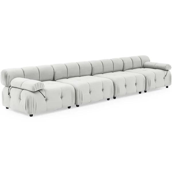 Foret 4 Seater Sofa Modular Arm Seat Tufted Velvet Lounge Couch Chaise Beige