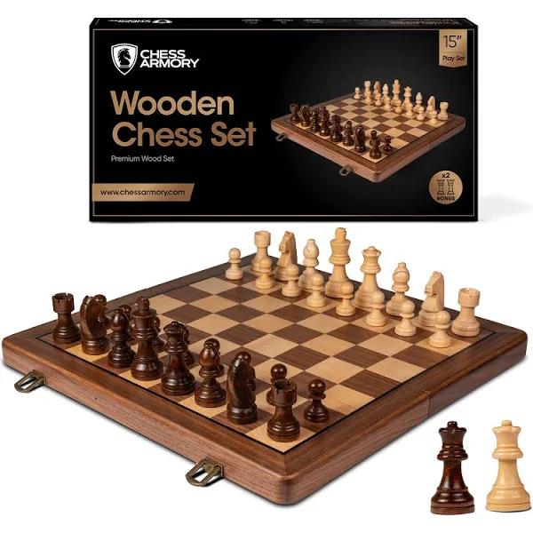 Chess Armory Premium Chess Set - Wooden Board Game with A Portable Wood Case and Secure Storage for Pieces, Set for Kids and Adults (Walnut Wood)