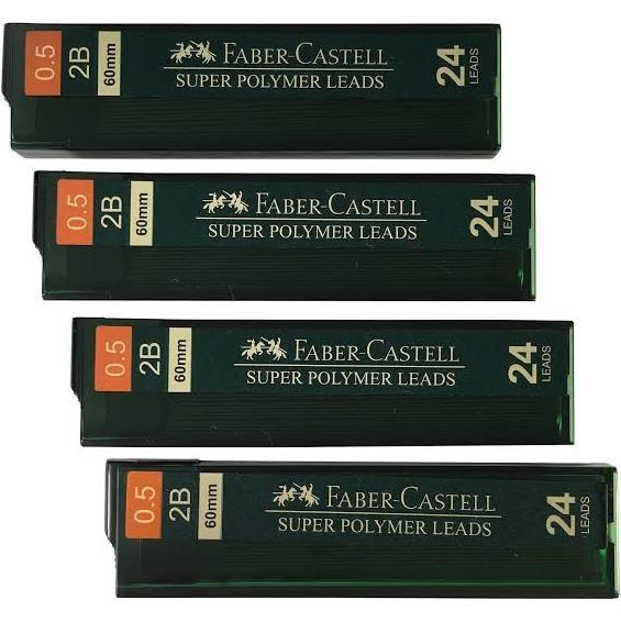 Faber-Castell 0.5 mm 2B Lead Refills Strong Dark Smooth Leads Mechanical Pencil Lead Refills (4 Tubes, 24 Leads Per Tube - Total 96 Leads)