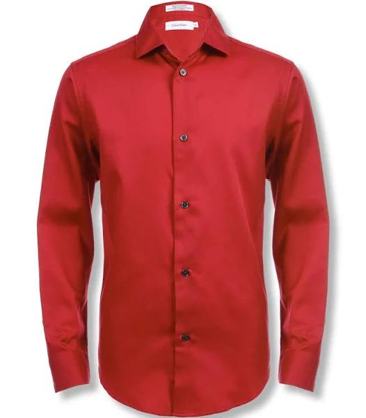 Calvin Klein Boy's Button Down Shirt Dark Red Sateen Button-Up 14