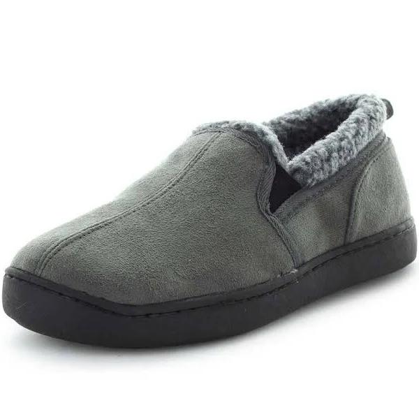 Panda Eliu Microsuede Micro-Terry Sock Faux Fur Trim Non-slip Rubber Slipper - Charcoal Grey AU Size 8 - AfterPay & zipPay Available