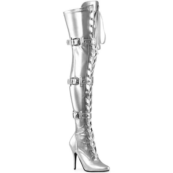 Pleaser SEDUCE-3028 Silver Stretch Metallic PU Size 12