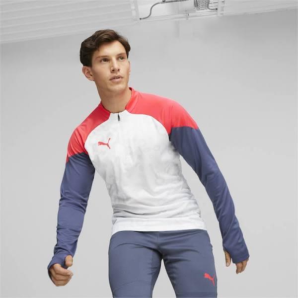 individualCUP Men's Football Quarter-Zip Top in White/Fire Orchid, Size Medium, Polyester by Puma