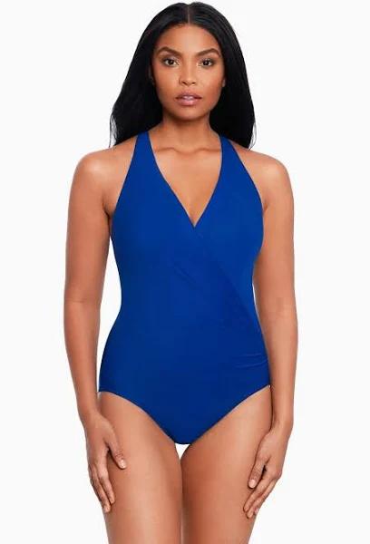 Miraclesuit Swim Rock Solid Wrapsody Halter Neck Shaping Swimsuit - Azul Blue - 16