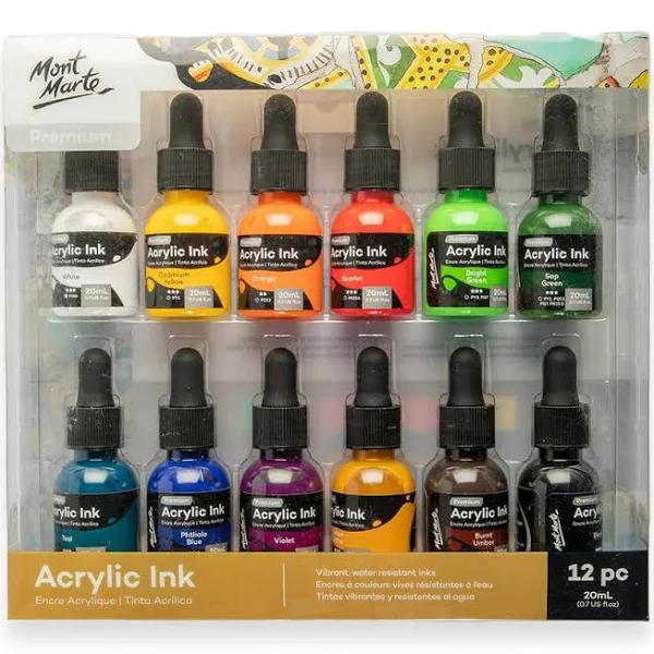 Mont Marte Premium Acrylic Ink 12pc x 20ml