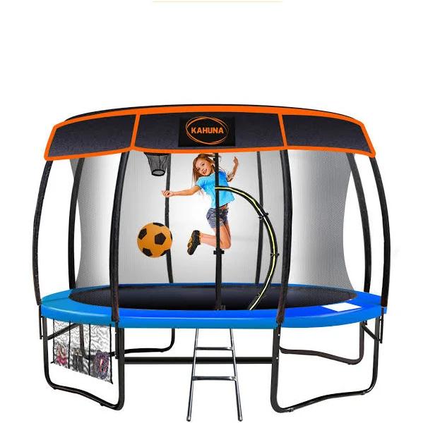 Kahuna 10-ft Trampoline with Roof and Basketball Set - Blue