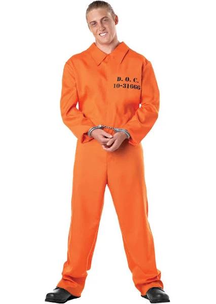 Adult Classic Men's Prisoner Costume | Adult | Unisex | Black/Gray/Orange | S | Fun Costumes