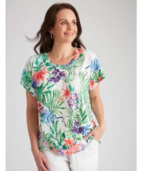 Millers - Womens Tops - Short Sleeve Printed Scoop Neck Slub Top