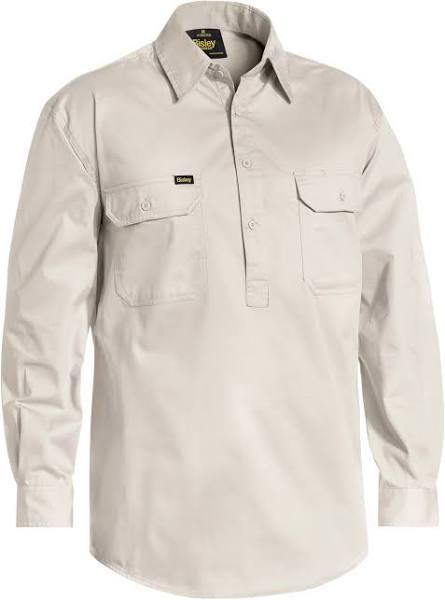 Bisley Lightweight Closed Front Cotton Drill Shirt - Long Sleeve (BSC6820) Sand / S