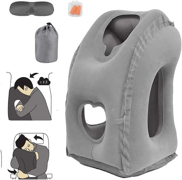 Inflatable Travel Pillow, Inflatable Airplane Pillow Comfortably Supports The Head, Neck and Chin, Inflatable Neck Pillow with Free Eye Mask/earplugs