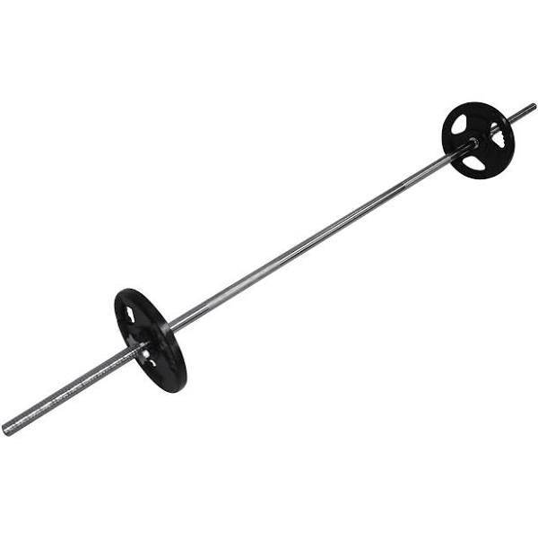 Total 18kg EZ Grip Cast Iron Barbell Weight - 180cm Bar + 10kg Iron Weight Plates